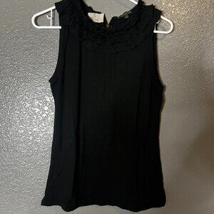Womens Black Ruffle Neck Sleeveless Blouse Large Dressy Top